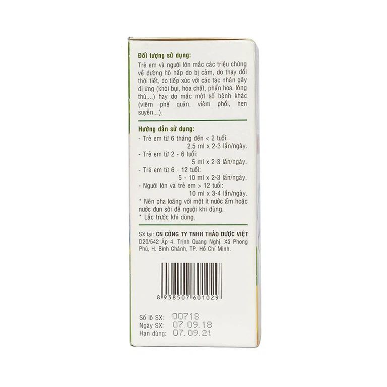 Siro ho Ong Vàng Thảo Dược Việt hỗ trợ làm ấm và sạch họng, giảm ho (100ml)