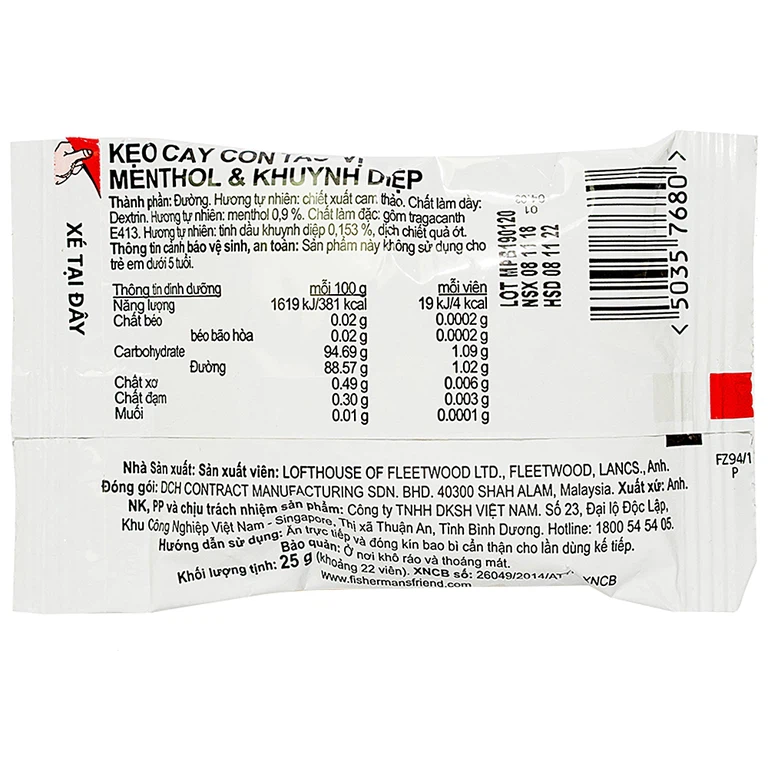 Kẹo con tàu Fisherman's Friend vị khuynh diệp thông cổ, mát họng, thông mũi (25g)