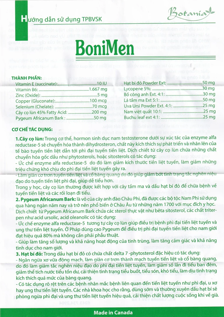 Viên uống BoniMen Botania điều trị bệnh phì đại tuyến tiền liệt (30 viên)