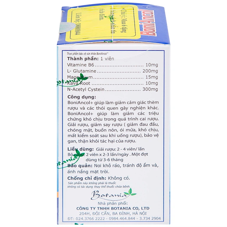 Viên uống BoniAncol Botania giảm cảm giác thèm rượu và thói quen gây nghiện khác (60 viên)