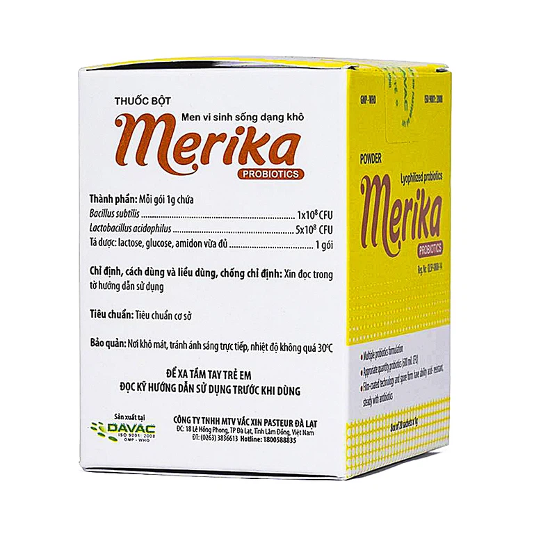Men vi sinh sống dạng khô Merika Probiotics Davac dùng cho viêm ruột, tiêu chảy, táo bón (20 gói)