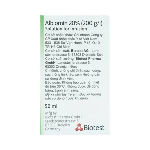Dịch truyền Albiomin 20% Biotest điều trị cấp cứu trường hợp choáng do giảm thể tích máu (50ml)