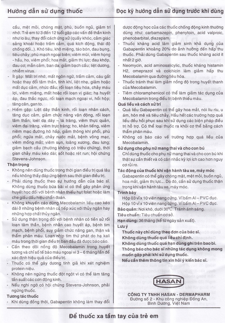 Thuốc Bazato 300mg Hasan điều trị các triệu chứng đau thần kinh (3 vỉ x 10 viên)