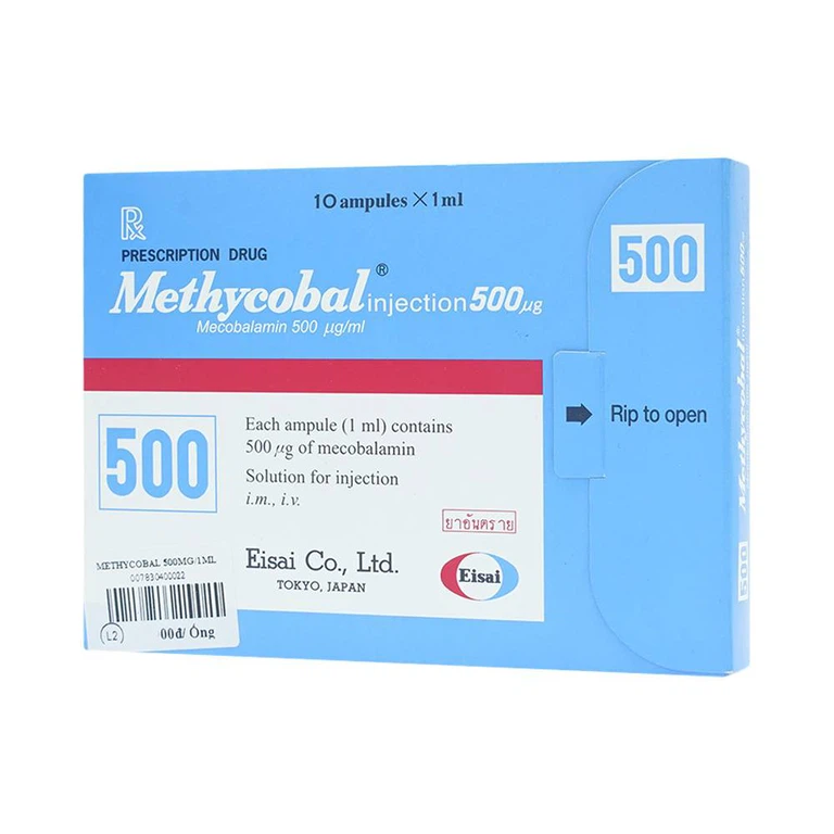 Dung dịch tiêm Methycobal Injection 500µg Eisai điều trị bệnh lý thần kinh ngoại biên và thiếu máu (10 ống x 1ml)