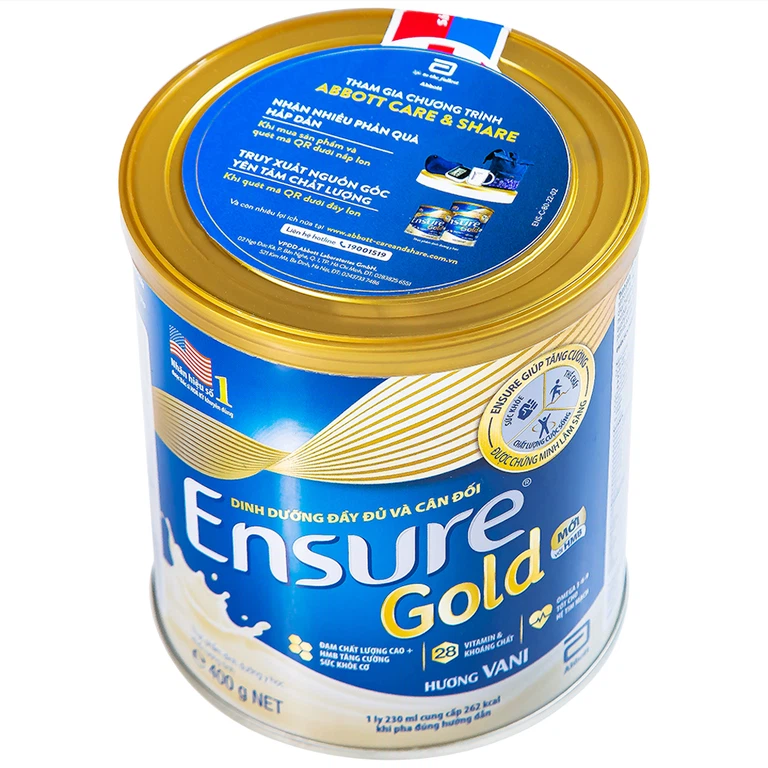 Sữa bột Ensure Gold Abbott hương vani bổ sung dinh dưỡng, vitamin, khoáng chất cho cơ thể (400g)