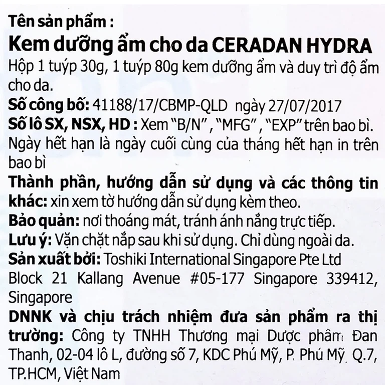 Kem dưỡng ẩm Ceradan Ceramide Hydra Moisturiser dành cho da khô và nhạy cảm (30g)