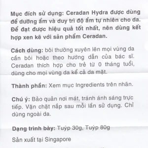 Kem dưỡng ẩm Ceradan Ceramide Hydra Moisturiser dành cho da khô và nhạy cảm (30g)