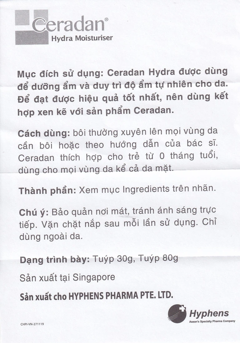 Kem dưỡng ẩm Ceradan Ceramide Hydra Moisturiser dành cho da khô và nhạy cảm (30g)