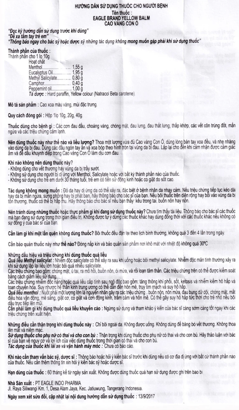Cao vàng Con Ó Eagle Brand Yellow Balm Borden giảm đau đầu, choáng váng, chóng mặt (12 hộp x 40g)