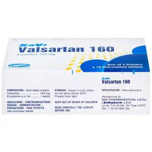 Thuốc Savi Valsartan 160 điều trị tăng huyết áp, nhồi máu cơ tim (3 vỉ x 10 viên)