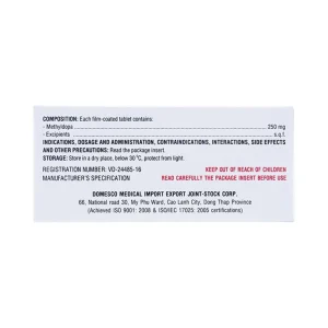 Thuốc Domepa 250mg Domesco điều trị tăng huyết áp (10 vỉ x 10 viên)