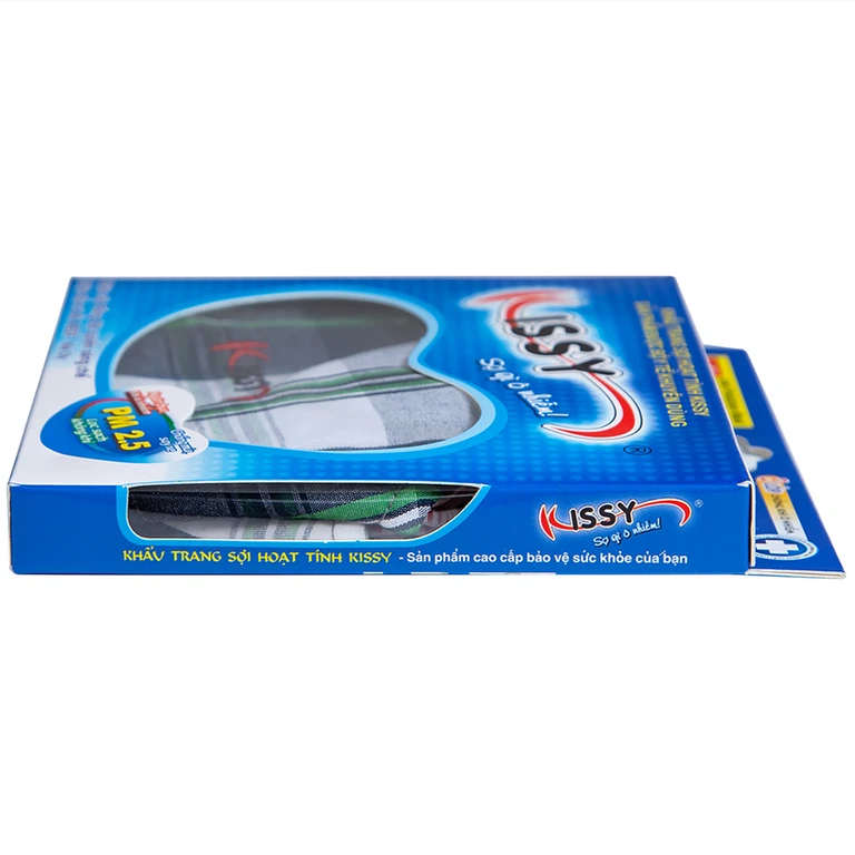 Khẩu trang sợi hoạt tính Kissy size L 3 lớp giúp lọc sạch không khí, ngăn bụi, khí ô nhiễm