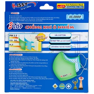 Khẩu trang sợi hoạt tính Kissy size L 3 lớp giúp lọc sạch không khí, ngăn bụi, khí ô nhiễm