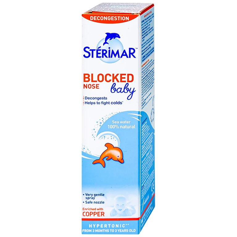 Dung dịch xịt mũi Stérimar Blocked Nose Baby 50ml làm sạch, loại bỏ bụi bẩn niêm mạc mũi cho trẻ từ 3 tháng - 3 tuổi