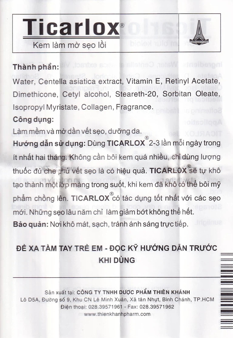 Kem Ticarlox trị và làm mờ sẹo lồi (10g)