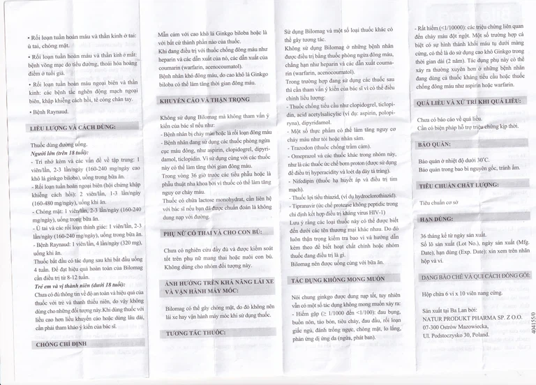 Thuốc Bilomag 80mg Natur Produkt Pharma điều trị suy tuần hoàn não, giảm chú ý tập trung (6 vỉ x 10 viên)