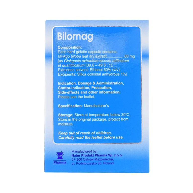Thuốc Bilomag 80mg Natur Produkt Pharma điều trị suy tuần hoàn não, giảm chú ý tập trung (6 vỉ x 10 viên)