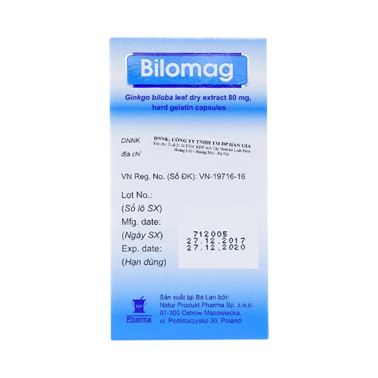 Thuốc Bilomag 80mg Natur Produkt Pharma điều trị suy tuần hoàn não, giảm chú ý tập trung (6 vỉ x 10 viên)