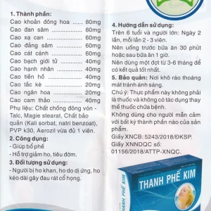 Viên uống Thanh Phế Kim Thiên Bình giúp bổ phế, hỗ trợ giảm ho, tiêu đờm (3 vỉ x 10 viên)