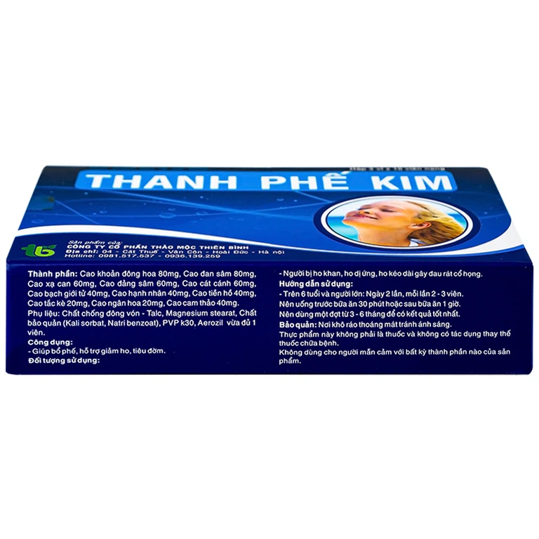 Viên uống Thanh Phế Kim Thiên Bình giúp bổ phế, hỗ trợ giảm ho, tiêu đờm (3 vỉ x 10 viên)