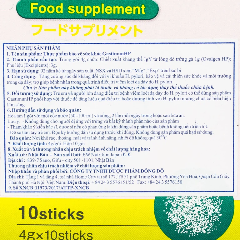 Bột pha uống Gastimun-HP Ovalgen hỗ trợ điều trị viêm loét dạ dày do H. pylori (10 gói x 4g)