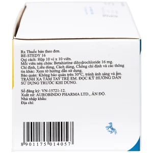 Thuốc Be-Stedy 16mg Aurobindo điều trị chứng chóng mặt, ù tai (10 vỉ x 10 viên)