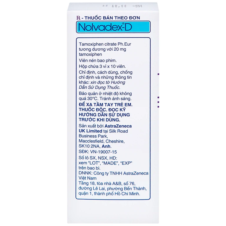 Viên nén Nolvadex-D AstraZeneca điều trị ung thư vú (3 vỉ x 10 viên)
