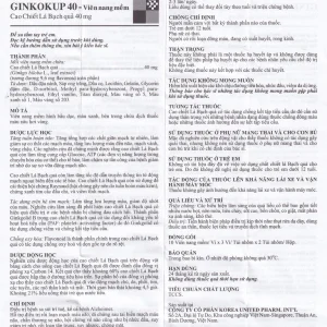Thuốc Ginkokup 40 Korea United điều trị bệnh sa sút trí tuệ, bệnh Alzheimer, rối loạn mạch máu não (6 vỉ x 10 viên)