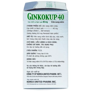 Thuốc Ginkokup 40 Korea United điều trị bệnh sa sút trí tuệ, bệnh Alzheimer, rối loạn mạch máu não (6 vỉ x 10 viên)
