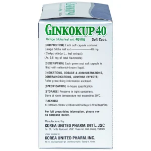 Thuốc Ginkokup 40 Korea United điều trị bệnh sa sút trí tuệ, bệnh Alzheimer, rối loạn mạch máu não (6 vỉ x 10 viên)