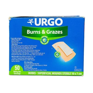 Băng gạc vô trùng Urgo Burns And Grazes size 10cm x 7cm dùng cho các vết bỏng và vết thương bề mặt (50 miếng)