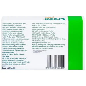 Thuốc Creon 25000 Abbott điều trị thiểu năng tụy ngoại tiết (20 viên)