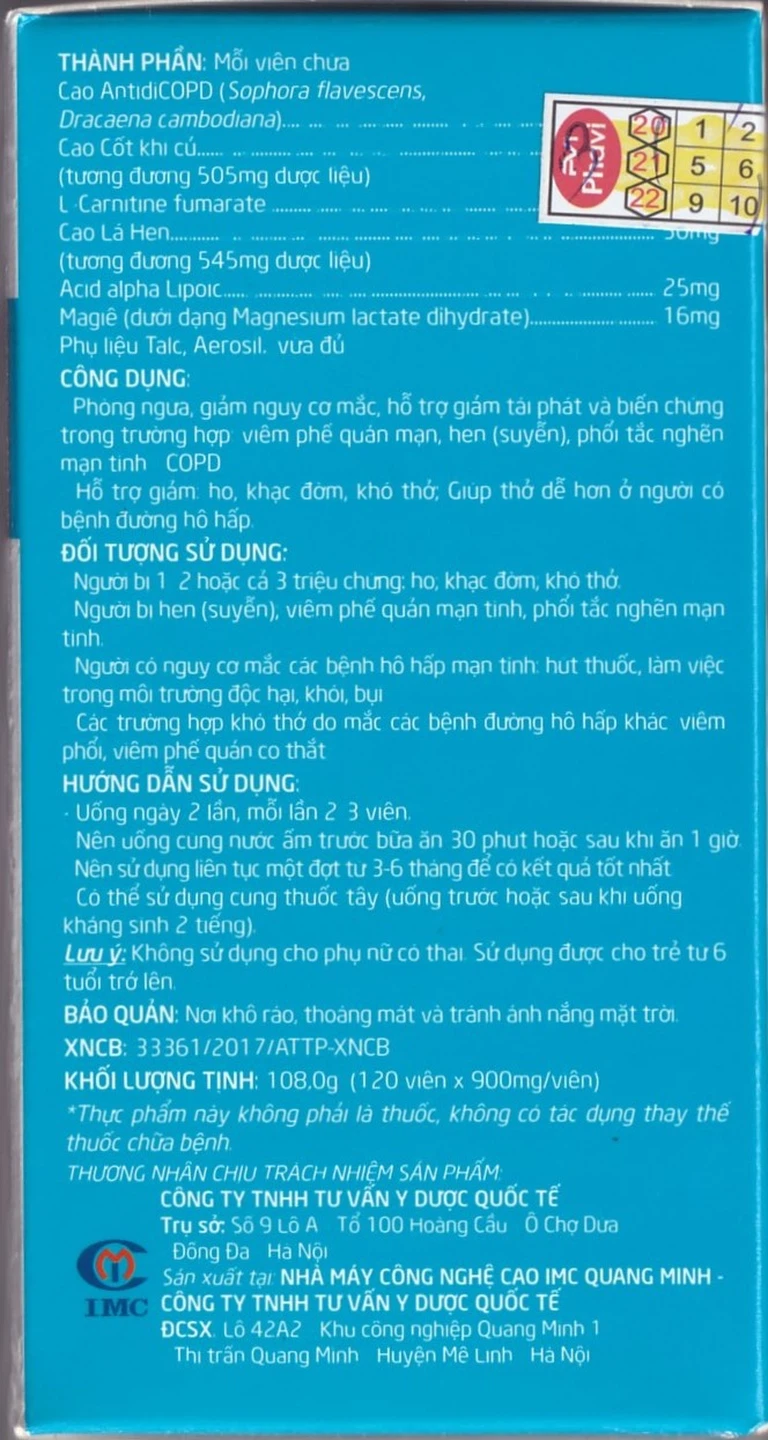 Viên uống Bảo Khí Khang IMC hỗ trợ giảm ho, khạc đờm, khó thở (2 lọ)