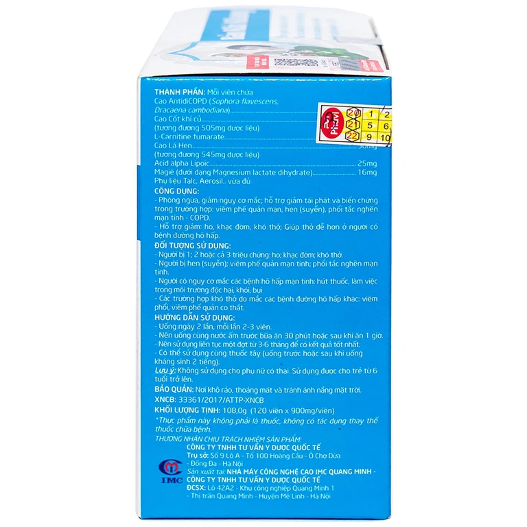 Viên uống Bảo Khí Khang IMC hỗ trợ giảm ho, khạc đờm, khó thở (2 lọ)