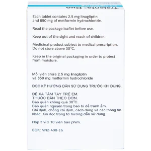 Thuốc Trajenta Duo 2.5mg/850mg Boehringer điều trị đái tháo đường típ 2 (30 viên)