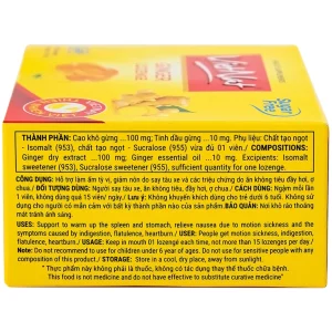 Viên ngậm gừng không đường VietNat hỗ trợ làm ấm tỳ vị, giảm nôn, ăn không tiêu đầy hơi (5 vỉ x 4 viên)