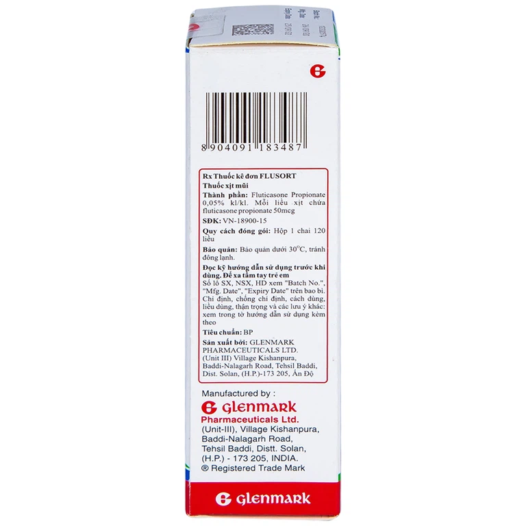 Xịt mũi Flusort 50mcg/liều Glenmark điều trị viêm mũi dị ứng theo mùa, viêm mũi quanh năm (120 liều)