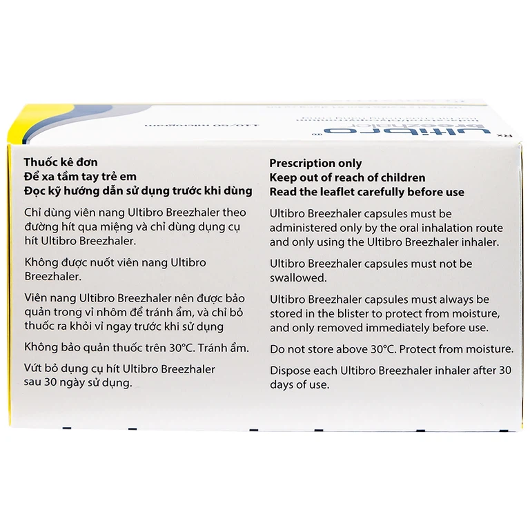 Thuốc Ultibro Breezhaler Novartis điều trị giảm triệu chứng bệnh phổi mạn tính tắc nghẽn (5 vỉ x 6 viên)