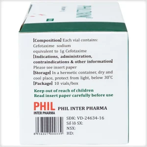 Bột pha tiêm Philoxim 1g Phil Inter Pharma điều trị nhiễm trùng do các chủng vi khuẩn (10 chai)