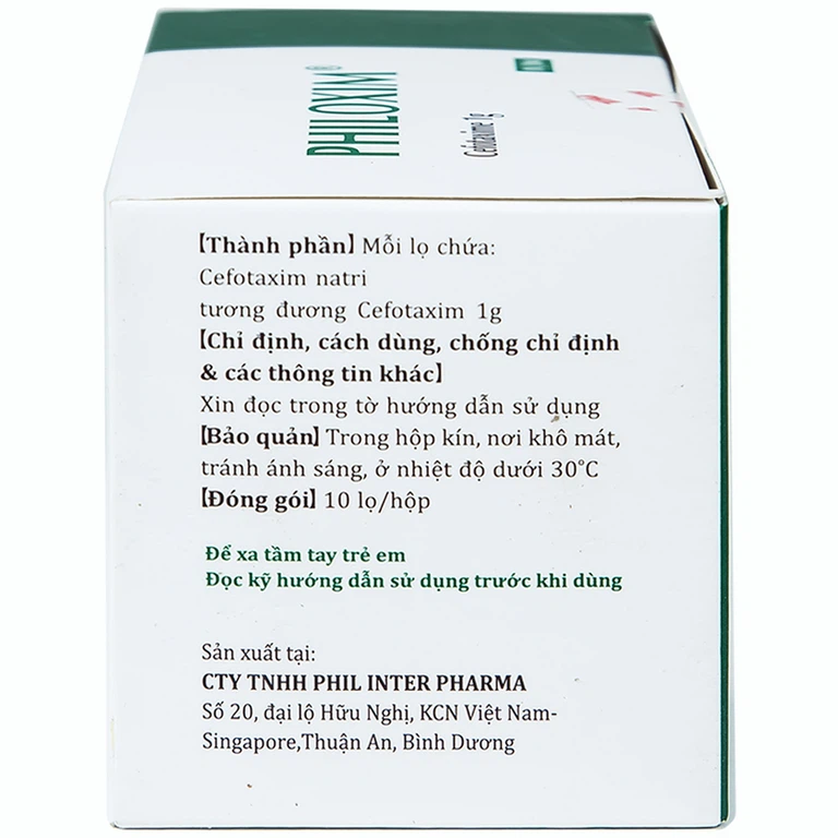 Bột pha tiêm Philoxim 1g Phil Inter Pharma điều trị nhiễm trùng do các chủng vi khuẩn (10 chai)