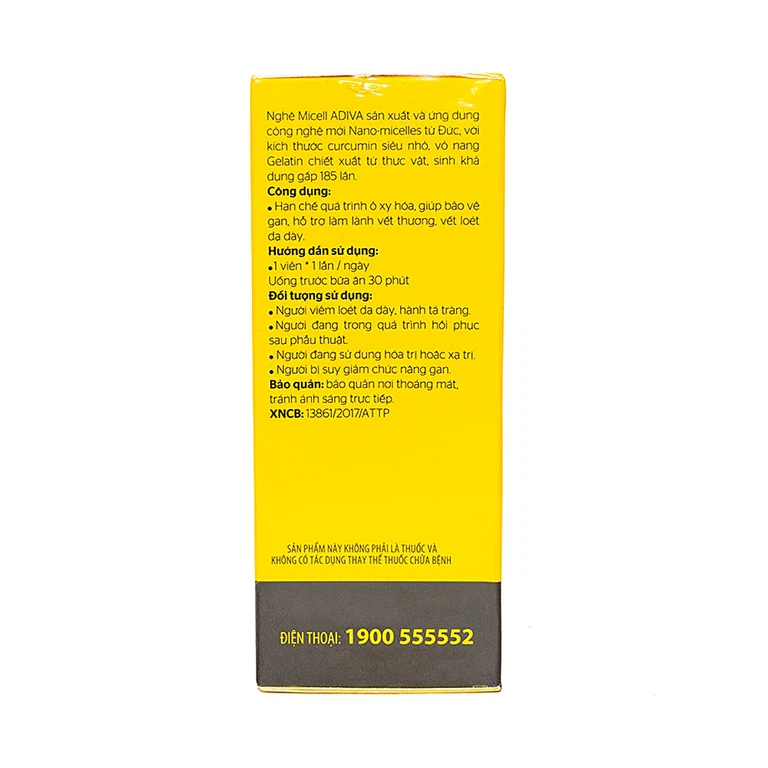 Viên uống Nghệ Micell Adiva hỗ trợ điều trị viêm loét dạ dày, giúp giảm tổn thương niêm mạc dạ dày (30 viên)