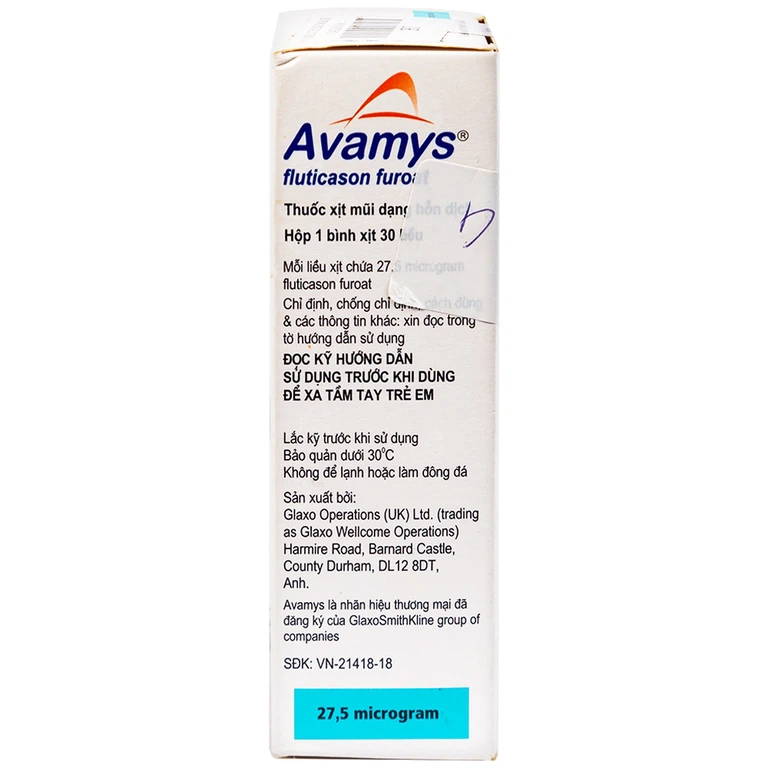 Thuốc xịt mũi Avamys 27.5mcg GSK điều trị chảy nước mũi, xung huyết mũi (30 liều xịt)