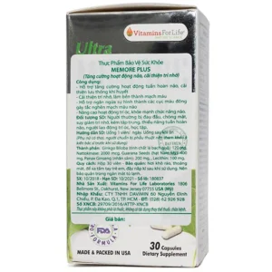 Viên uống Ultra Memore Plus Vitamins For Life hỗ trợ tăng cường hoạt động tuần hoàn não (30 viên)