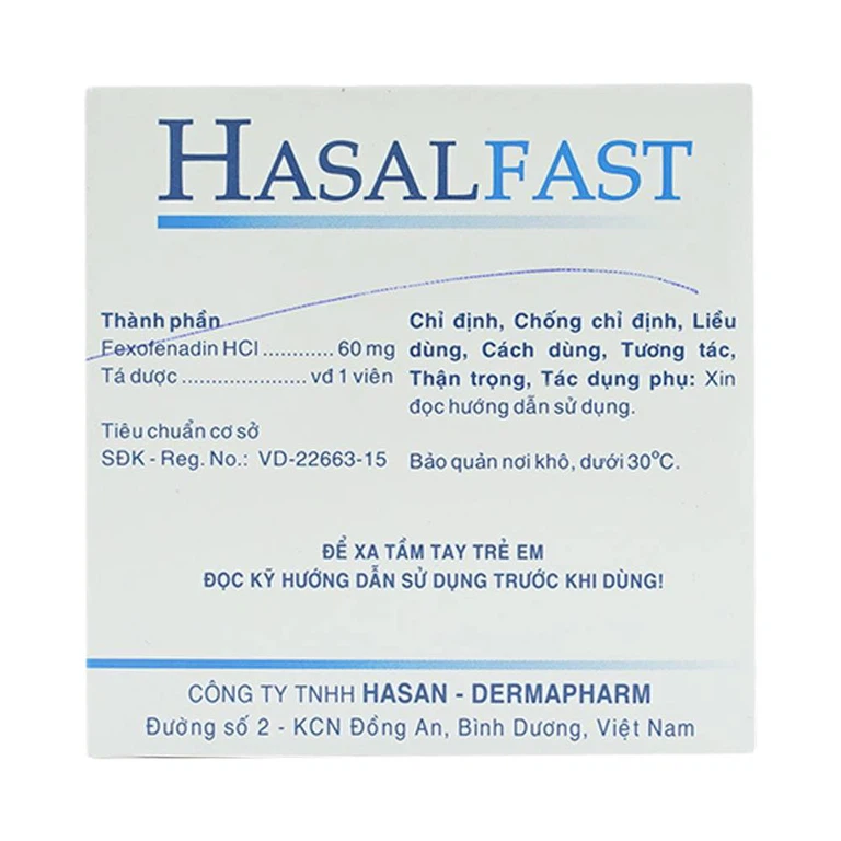 Thuốc Hasalfast Hasan điều trị viêm mũi dị ứng theo mùa, mày đay mạn tính vô căn (10 vỉ x 10 viên)