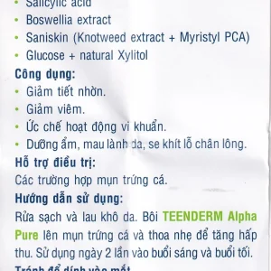 Kem Isis Pharma Teenderm Alpha Pure hỗ trợ điều trị mụn trứng cá (30ml)