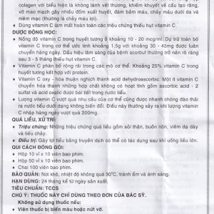 Thuốc Vitamin C 500mg Vidipha điều trị bệnh do thiếu Vitamin C (10 vỉ x 10 viên)