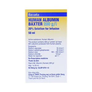 Dung dịch tiêm Human Albumin Baxter 200g/l dùng trong phục hồi và duy trì thể tích máu (50ml)