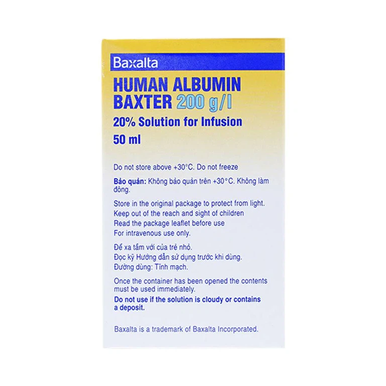 Dung dịch tiêm Human Albumin Baxter 200g/l dùng trong phục hồi và duy trì thể tích máu (50ml)