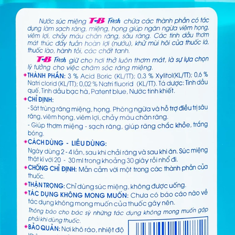 Nước súc miệng T-B Fresh Traphaco ngăn ngừa viêm họng, viêm lợi (500ml)