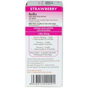 Thuốc Sara 120mg/5ml Thai Nakorn Patana hương dâu tây hạ sốt, giảm đau cho trẻ (60ml)
